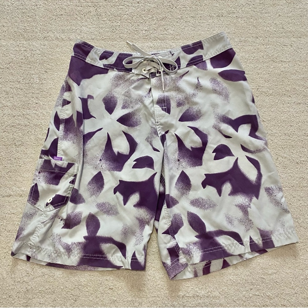 Men's STUSSY Purple and White Floral Swim Shorts